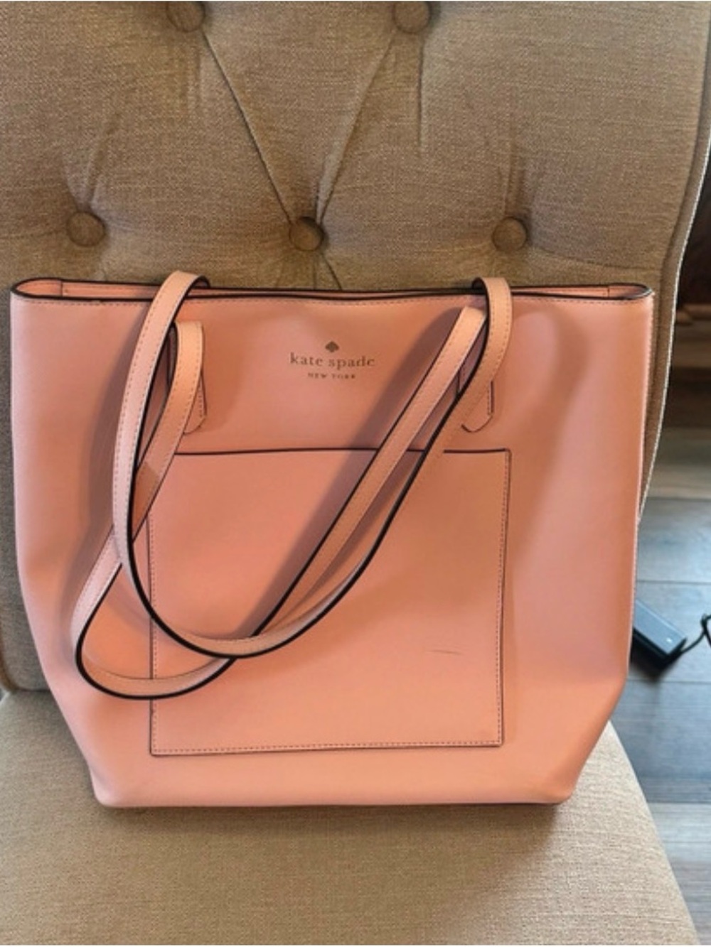 kate spade pink leather tote with front pocket